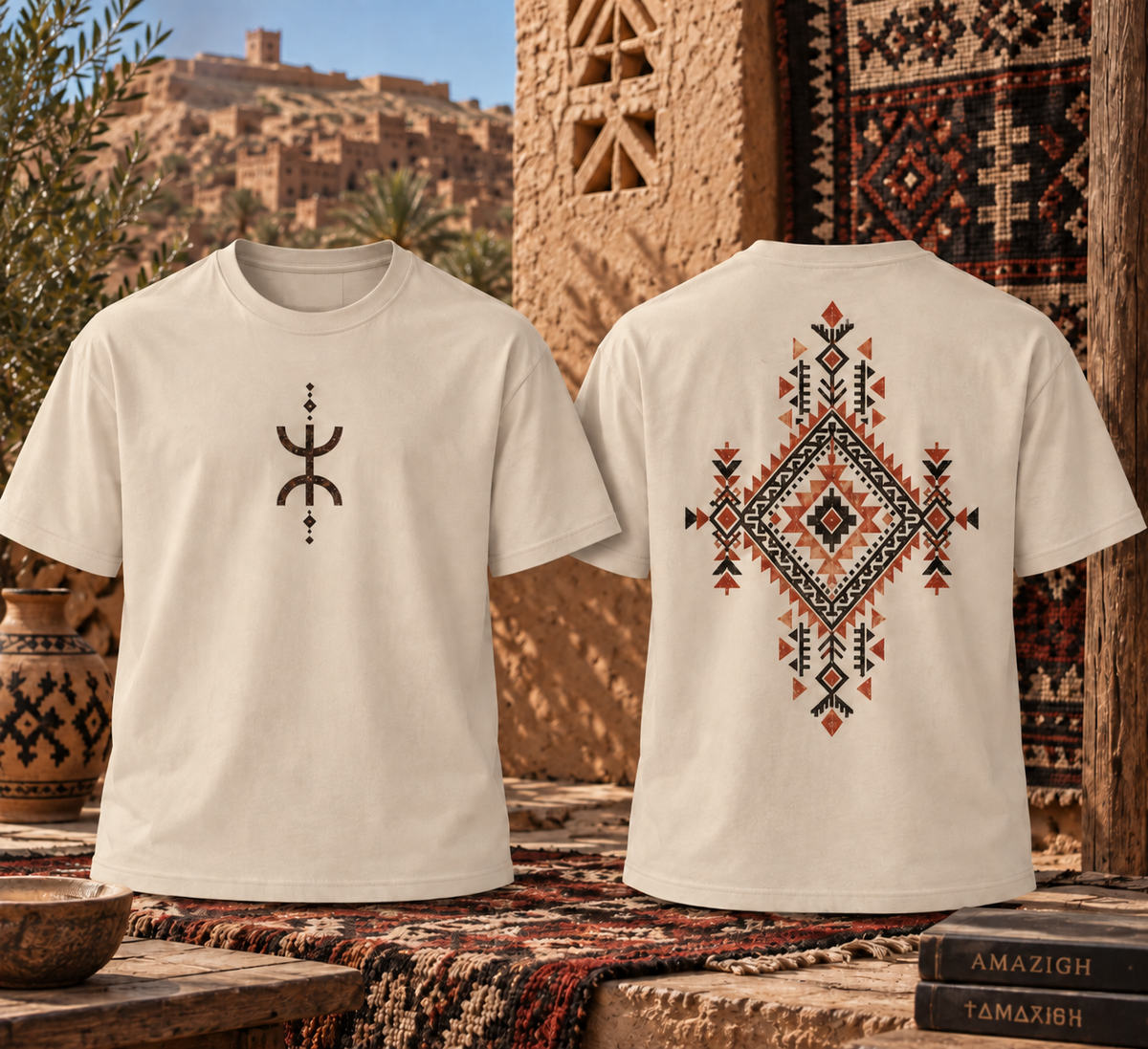 T-Shirt Oversize Amazigh – Héritage Géométrique – Unisexe